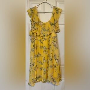 Torrid Yellow Floral Cold Shoulder Chiffon Mid length Dress, Size 18, NWT